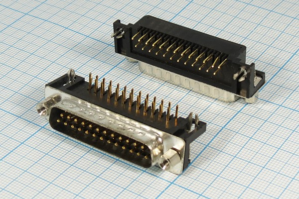 DRB-25MB, вилка D-SUB 25 pin на плату угл. 9.4мм (L-KLS1-515-25-M-B-WS)