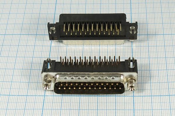 DRB-25MB, вилка D-SUB 25 pin на плату угл. 9.4мм (L-KLS1-515-25-M-B-WS)
