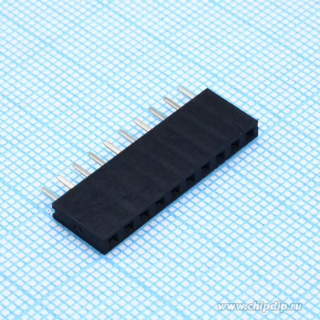 PBS-10 (DS1023-1x10), Гнездо на плату 2.54мм 1х10pin прямое