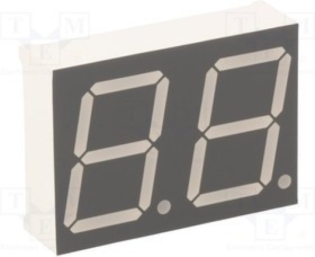 KW2-802AVA, Дисплей: LED, 7-сегментный, 20,32мм, 0,8", II.зн: 2, красный, анод