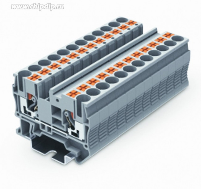 TP6-2-GY, Клемма на DIN-рейку push-in. 6 мм2 2 конт. проходная серая