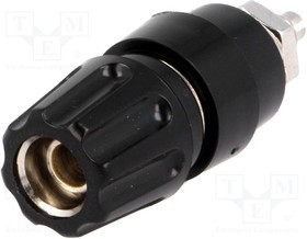 PKNI10BSW, Гнездо, "банан" 4мм, 63А, 60ВDC, Отв: d9мм, черный, винтами,, 2мОм