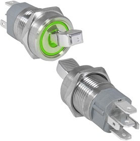 RT-S6-12E, Микротумблер цилиндрический с резьбой RT-S6-12C, ON-OFF, SPST, 3 А, 250 В, 50 мОм, 5 контактов, зеленая подсветка
