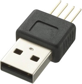 CLB-JL-8134, Разъем USB, End W/Pin, USB Типа A, Штекер, 4 вывод(-ов), Монтаж в Сквозное Отверстие, Вертикальный