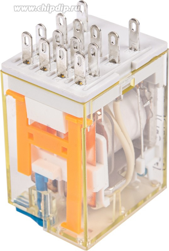 RKF4CO024LTD1, Реле 4пер. 24VDC, 6A/250VAC LED+тест. Кнопка+диод (A1+/A2-)