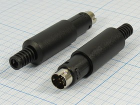 Разъем (miniDIN) K316490 7P [S-VHS] вилка, контакты 7P[4/3], монтаж на кабель, пластик хвост, K316490 7P [S-VHS]