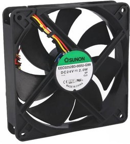 EEC0252B3-000U-G99, Вентилятор осевой, 24В DC, 120х120х25мм, 0.084А, 2Вт, качения, 2200об/мин, 3 провода