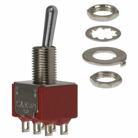 U21SYZQE, Switch Toggle ON None ON DPDT Round Lever Solder Lug 5A 250VAC 28VDC Panel Mount with Threads Medical Bulk