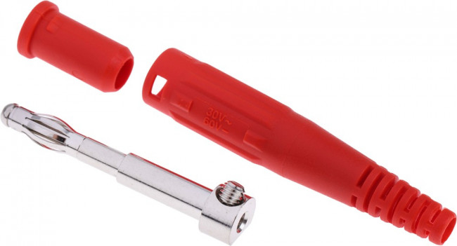 64.9195-22, Red Male Banana Plug, 4 mm Connector, Screw Termination, 32A, 30 V, 60V dc, Nickel Plating
