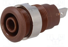 SLB4-F/N-X-27, Гнездо, "банан" 4мм, 24А, 1кВ, Отв: d12,2мм, коричневый, винтами