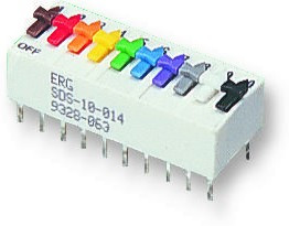 SDS-10-014, DIP / SIP переключатель, 10 схем(-а), Ползунок, Сквозное Отверстие, SPST, 100 В, 1 А