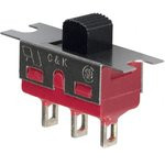 1101M1S3ZQE2, Переключатель: движковый, Пол: 2, SPDT, 3A/250ВAC, 6A/28ВDC, ON-ON