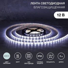 141-2027, Лента светодиодная 12В, SMD5050, 14,4Вт/м, 60 LED/м, 6500К, 10мм, 5м, для БП с клеммами, IP65 141-2027, Лента светодиодная 12В, SMD5050, 14,4Вт/м, 60 LED/м, 6500К, 10мм, 5м, для БП с клеммами, IP65