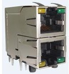 RJSAE538402, Conn RJ-45 F 16 POS 1.27mm Solder RA Thru-Hole 24 Terminal 2 Port Cat 5 Tray