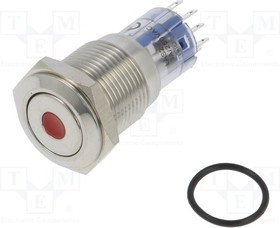 MP0045/1E1RD012S, Pushbutton Switches Vandal R LED 12VDC Latch Act Flat prof
