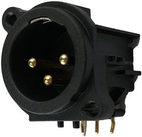 IO-XLR3-M-EH, XLR CONNECTOR, R/A JACK, 3POS, PCB