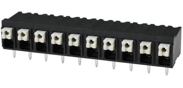 TBLH10-500-10BK, Fixed Terminal Blocks Terminal block, screwless, High Temp, 5.00, Horizontal, 10, Black w Gray Button