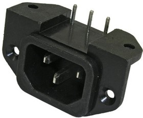 AC-023, (тип C14 IEC320), Разъем питания серии AC, вилка 3-х полюсная, угловое для пайки в плату, 10А 250В