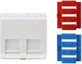 Вставка Hyperline, угловая 45x45 (аналог Mosaic) для 2х модулей Кeystone Jack, со шторками, белая