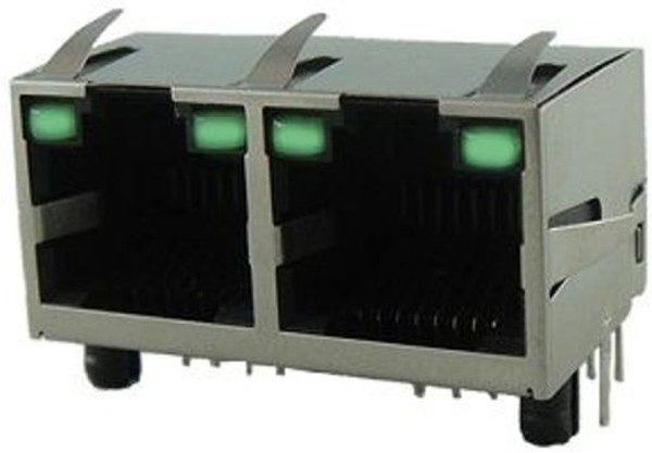 RJE392886410, Modular Connectors / Ethernet Connectors RA Two Port With Shield with LED