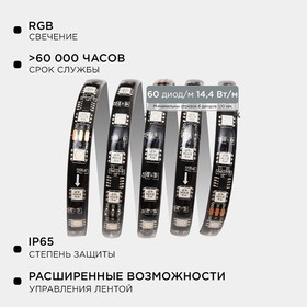 10-102 Комплект адресной светодиодной ленты 24В, 14,4Вт/м, smd5050, 60д/м, IP65,подложка 10мм(черная