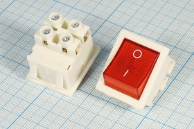 Переключатель клавишный, контакты 4Cвинт, 16А, ON-OFF, подсветка белая/ILкрасная, KCD4201N-R/4P