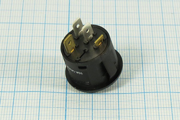 Кнопка без фиксации (SPST), OFF-(ON) черный с красным индикатором включения, 12В/10А; №10669 ПКн\ 12\10\(SPST)\d20\чер\ ILкрСд\\3T\R13-559A1