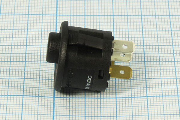 Кнопка без фиксации (SPST), OFF-(ON) черный с красным индикатором включения, 12В/10А; №10669 ПКн\ 12\10\(SPST)\d20\чер\ ILкрСд\\3T\R13-559A1