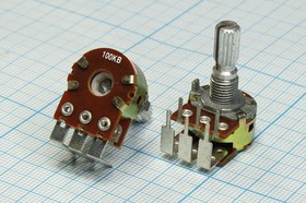 Резистор переменный поворотный 100к\B\16мм\KC6x20\ YRV-16K9.B100KL20KC; №7233 РПвр 100к\B\16мм\KC6x2
