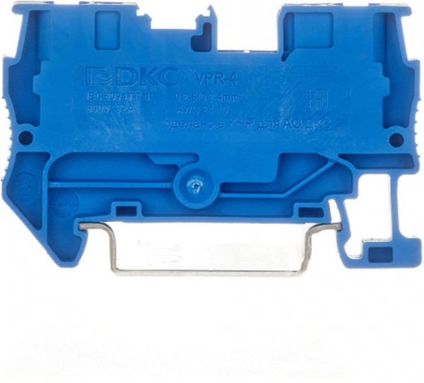 VPR-4-BU, Клемма проходная , зажим push-in, 2 точки подключения, 4 кв.мм, синяя