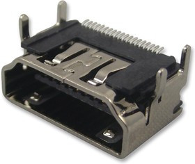 10029449-001RLF, Разъем HDMI, типа A, 30мк" золото, 19 контакт(-ов), Гнездо, Монтаж на Печатную Плат