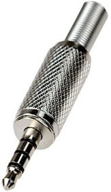 1-075, штекер аудио-видео 3.5мм 4 контакта металл на кабель