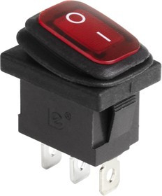 36-2175, Выключатель клавишный 250V 6А (3с) ON-OFF красный с подсветкой Mini ВЛАГОЗАЩИТА (KCD1-201-4W)