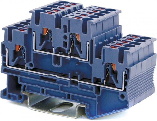 Клемма двухуровневая зажим push-in 4 точки подключения 2.5кв.мм син. DKC VPRTT-2.5-BU