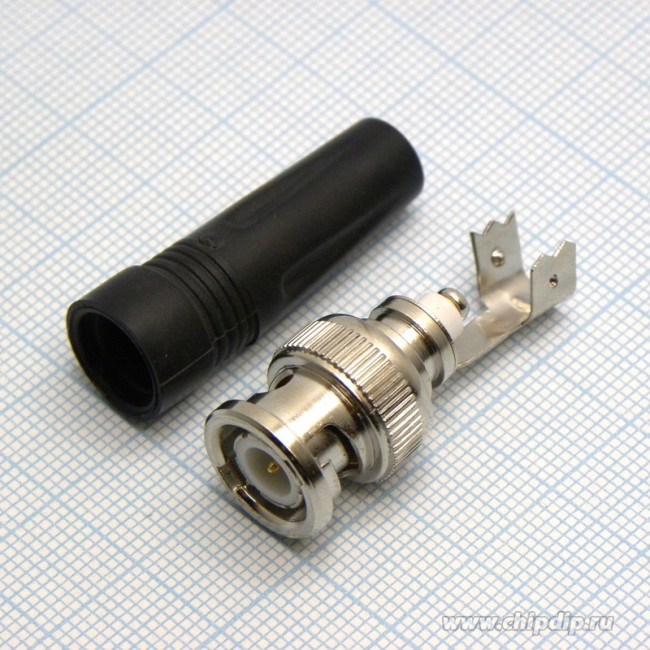 BNC штекер, винт, пластиковый кожух, ВЧ разъем BNC штекер крепление кабеля " под винт ", пластиковый кожух.
