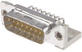 023167, TMC 15 Way Right Angle Through Hole D-sub Connector Plug, 2.84mm Pitch, with Guide Frame