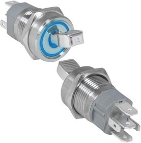 RT-S6-12B, Микротумблер цилиндрический с резьбой RT-S6-12C, ON-OFF, SPST, 3 А, 250 В, 50 мОм, 5 контактов, синяя подсветка