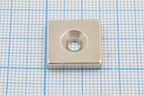 Магнит 15,0x15,0x 3/отв d3,5, параллелепипед, Ni
