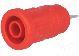 BS-324-LW-R, Гнездо, "банан" 4мм, 32А, красный, никелированные, на панель, 24мм