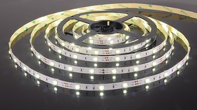 30Led-7.2W-IP20-12V белый, Лента светодиодная, белый, 12В, 7.2Вт/м, 30SMD(5050)/м, 360Лм/м, 6500К,IP20,10мм, цена за катушку 5м