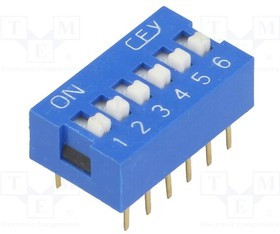 DS-06, Переключатель DIP-SWITCH, Кол-во секций 6, ON-OFF, 0,05A/12ВDC