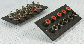 Панель с десятью гнездами RCA, № 2036гн RCA x10 \пан 2отв\\5кр+5чер\\ CK2360-10P\панель с гнёздами