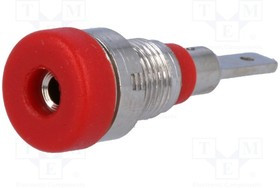 BS-102L-R, Гнездо, "банан" 2мм, 10А, 23мм, красный, Монтаж: на панель, винтами