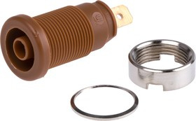972355105, Brown Female Banana Socket, 4 mm Connector, Tab Termination, 25A, 1000V ac/dc, Gold