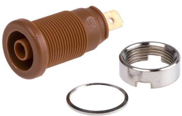 972355105, Brown Female Banana Socket, 4 mm Connector, Tab Termination, 25A, 1000V ac/dc, Gold