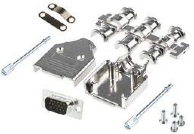 MHDM9-HD15MS-K, D-Sub Connector Kit, DA-15 Plug, Solder, Die-Cast Zinc Alloy