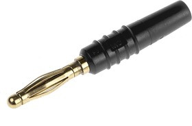 22.2618-21, Black Male Banana Plug, 2mm Connector, Solder Termination, 10A, 30 V, 60V dc, Gold Plating