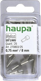 Конечная изолированная гильза цвет серый 0,75/8 упаковка 25 шт. 270803/25