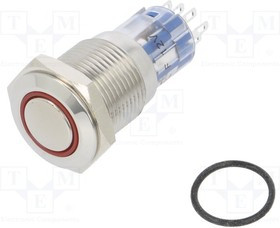 MP0045/1E2RD012S, Pushbutton Switches Vandal R LED 12VDC Latch Act Flat prof
