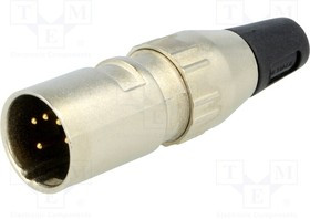 705-0500, Вилка; XLR; "папа"; PIN: 5; прямой; на провод; пайка; позолота; 50В